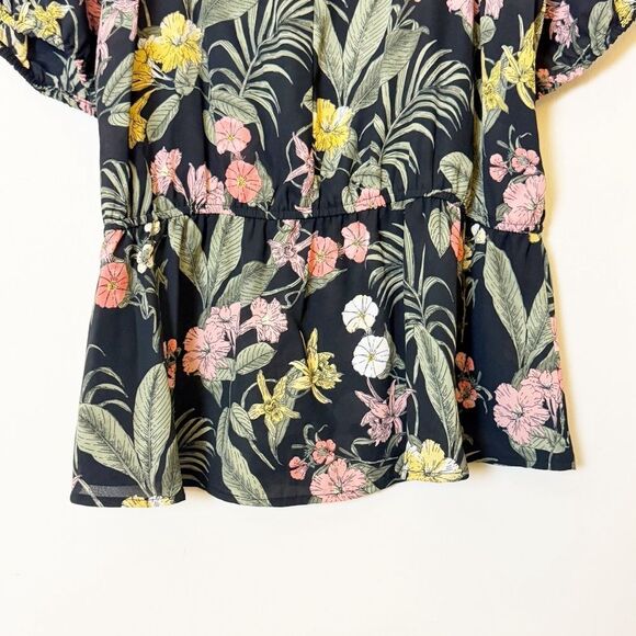 Liz Claiborne Tropical Floral Square Neck Blouse (XL Petite) Off the Shoulder - Picture 7 of 11